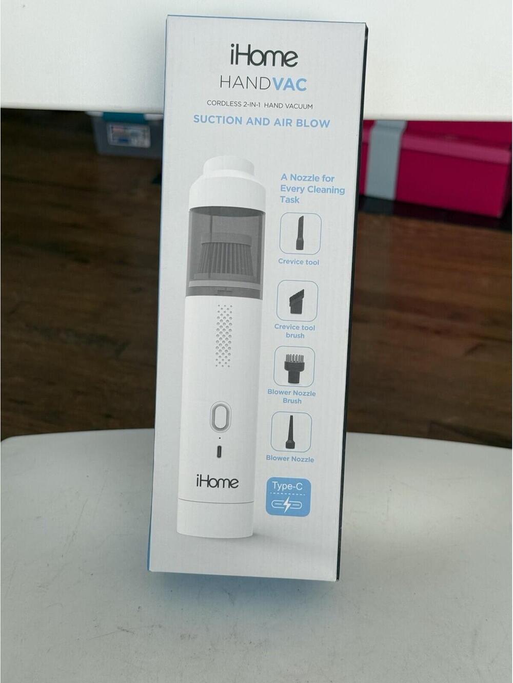 iHome HandVac Cordless 2-in-1 Hand Vacuum Suction & Air Blow IHCV13 White